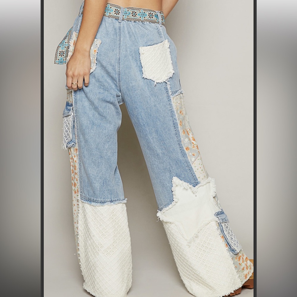 POL Patchwork Women Jeans - Blue and White - Picture 3 of 4